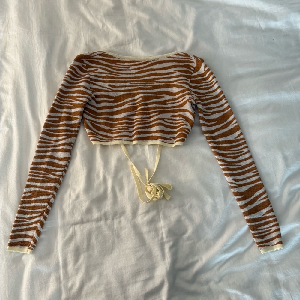 Striped Brown and White Women's Crop Top